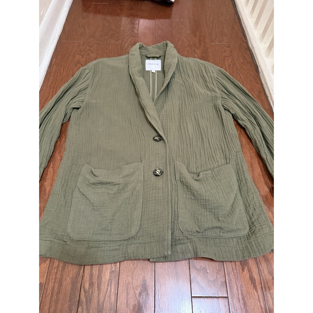 Madewell Women Olive Green Cotton Gauze Shawl Collar Blazer Jacket Size M
